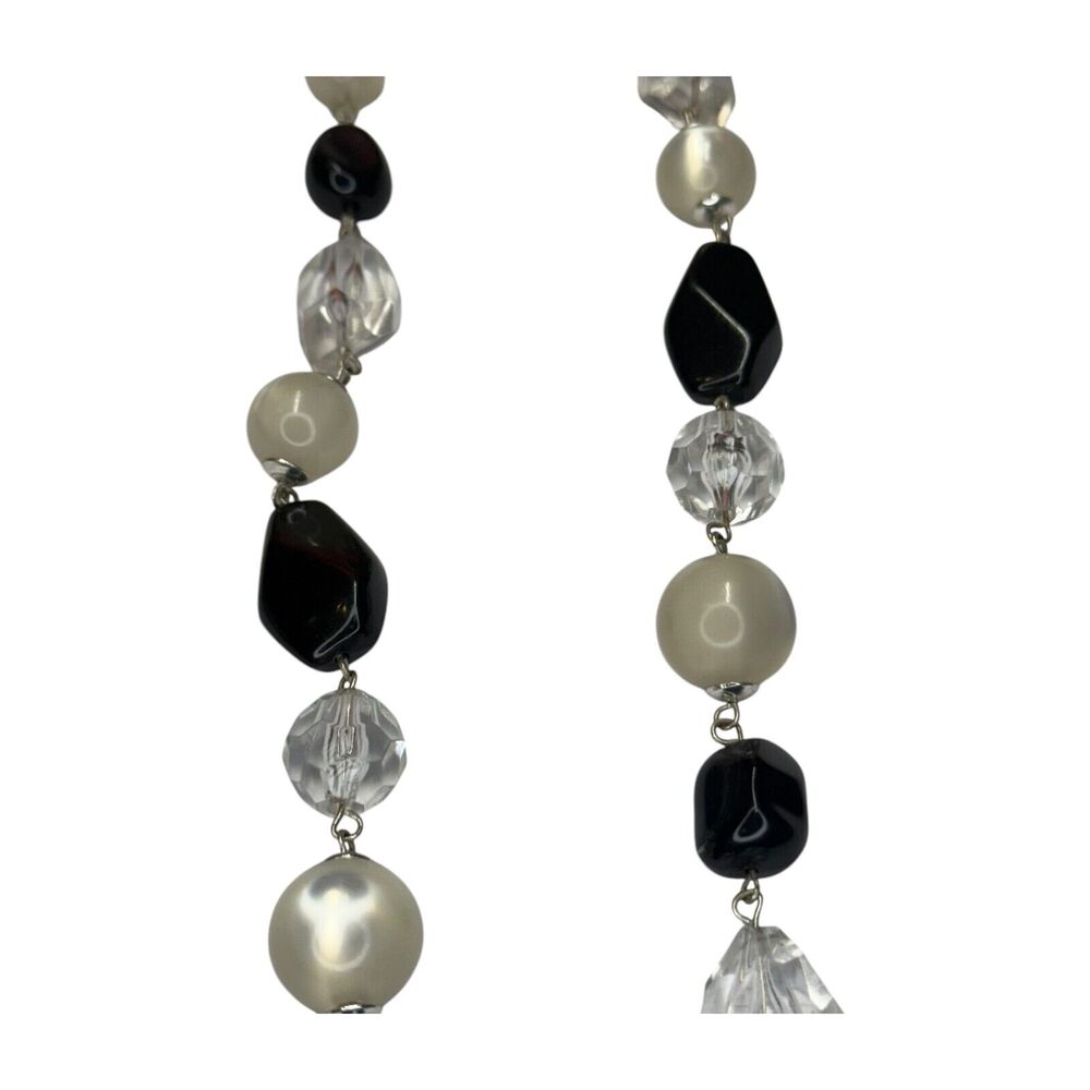 Vintage Faceted Faux Pearl, Onyx and Crystal Beaded Necklace Statement Jewelry - Picture 6 of 6